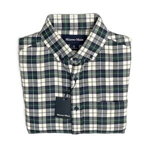 Mizzen+Main Men's Medium Trim Fit City Flannel Twill Shirt White Kent Plaid NEW